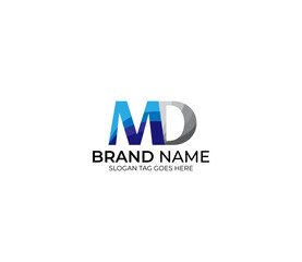 Modern MD Alphabet Blue Or Gray Colors Company Based Logo Design Concept