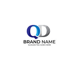 Fototapeta premium Modern QD Alphabet Blue Or Gray Colors Company Based Logo Design Concept