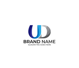 Obraz premium Modern UD Alphabet Blue Or Gray Colors Company Based Logo Design Concept