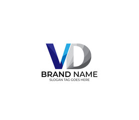 Modern VD Alphabet Blue Or Gray Colors Company Based Logo Design Concept