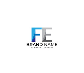 Modern FE Alphabet Blue Or Gray Colors Company Based Logo Design Concept