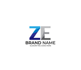 Modern ZE Alphabet Blue Or Gray Colors Company Based Logo Design Concept