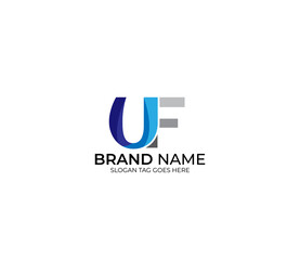 Modern UF Alphabet Blue Or Gray Colors Company Based Logo Design Concept