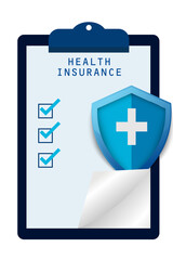 Health care insurance clipboard design and medical protection and safety for hospital and clinic concept