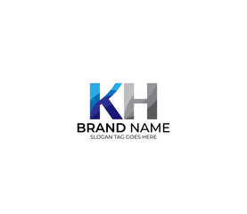 Modern KH Alphabet Blue Or Gray Colors Company Based Logo Design Concept