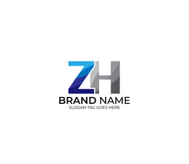 Modern ZH Alphabet Blue Or Gray Colors Company Based Logo Design Concept