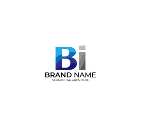 Modern BI Alphabet Blue Or Gray Colors Company Based Logo Design Concept