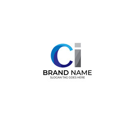 Modern CI Alphabet Blue Or Gray Colors Company Based Logo Design Concept