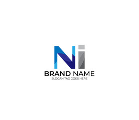Modern NI Alphabet Blue Or Gray Colors Company Based Logo Design Concept