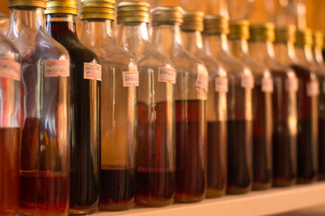 lot of homemade tinctures on the shelf