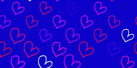 Light Blue, Red vector background with hearts.