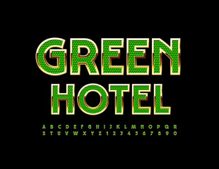 Vector luxury Sign Green Hotel. Modern Bright Font. Creative Alphabet Letters and Numbers