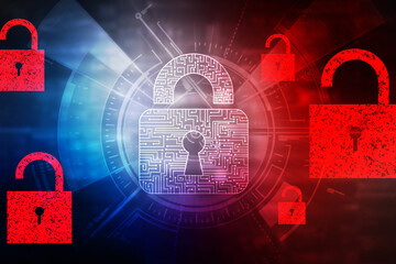 2d illustration Safety concept: Closed Padlock on digital background
