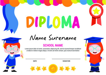 Diploma Certificate For Preschool And Elementary School Kids muslim multipurpose stars and colorfull with ribbon