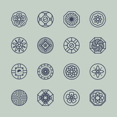 Korea traditional pattern outline icon collection. Thin line icon vector illustrator.
