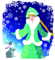 Snegurochka granddaughter of  Russian Santa Claus, Ded Moroz. New Year. Merry christmas. Vector illustration. 