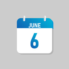 White daily calendar Icon June in a Flat Design style. Easy to edit Isolated vector Illustration.