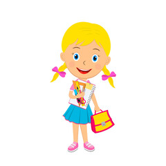 cute cartoon girl stand with school supplies