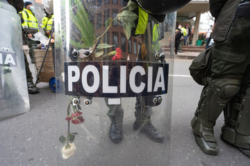 In bogota, Colombia, May 30, 2021, opposition between the demonstrators against the government and...