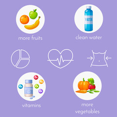 Nutritional Water Vitamins Balance, Healthy Lifestyle. Vector