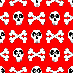 Seamless pattern with funny skull and crossbones. Stylish print. Vector illustration.