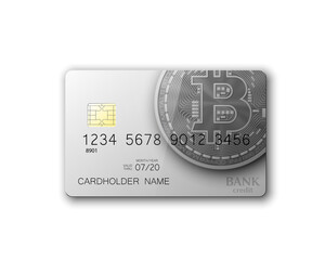 Credit card HUD Golden bitcoin. Digital currency money. Technology credit card bitcoin mining worldwide. Web banner golden bitcoin plastic card. Physical bit coin. Cryptocurrency electronic coin money