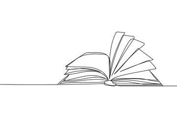 Continuous one line of open book in silhouette. Linear stylized.Minimalist. Education concept