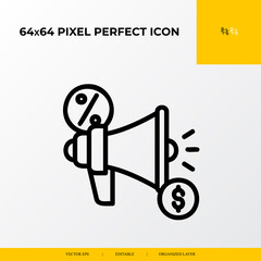 Discount and prmotion icon.E-commerce Related Vector Line Icons.64x64 pixel perfect icons