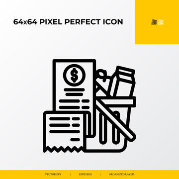 Shopping Bill Icon .E-commerce Related Vector Line Icons.64x64 Pixel Perfect Icons