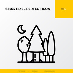 Forest in the night icon. Camping and adventure icon. 64x64 pixel perfect icon