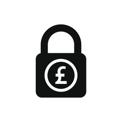 Pound sign with a padlock. Money security and protection icon flat style isolated on white background. Vector illustration
