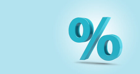 blue percent sign with copy space