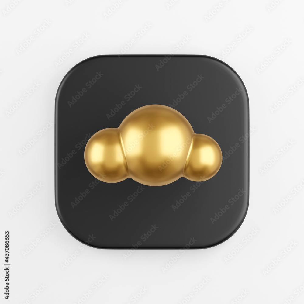 Poster gold cloud icon cartoon style. 3d rendering of black square key button, interface ui ux element.
