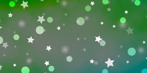 Light Green vector template with circles, stars.