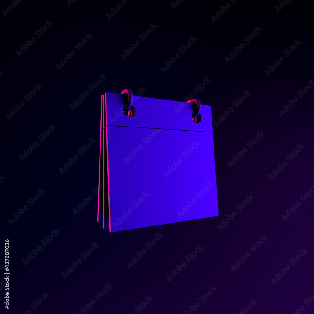Poster neon blank calendar icon. 3d rendering ui ux interface element. dark glowing symbol.