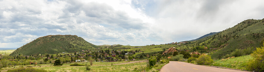 Scenic spring landscape in Red Rocks Park near the town of Morrison, Colorado