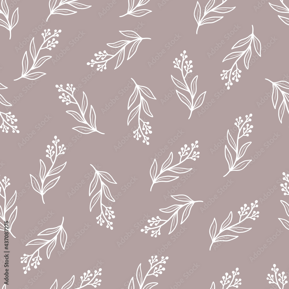 Poster hand drawn seamless floral pattern of simple leaf. doodle sketch line style. vector illustration for
