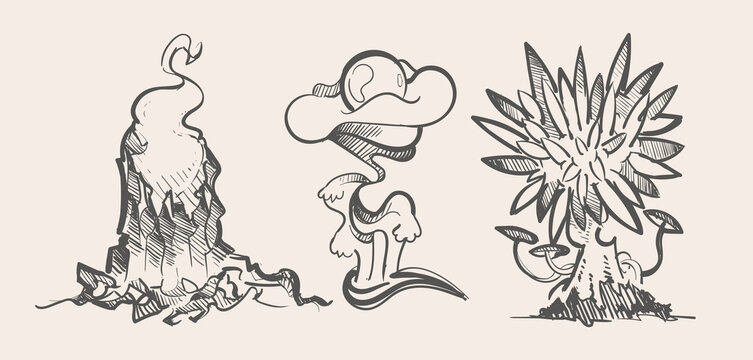 Sketch set of unusual alien fantasy fauna