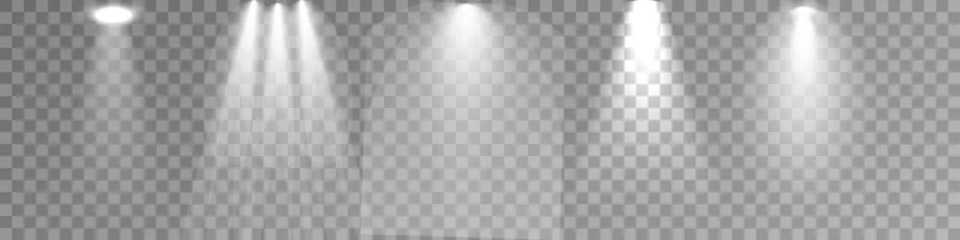  Set of Spotlight isolated on transparent background. Vector glowing light effect with white rays and beams. PNG. Vector illustration © Vector light Studio
