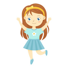 Cute little girl fun bouncing on one leg