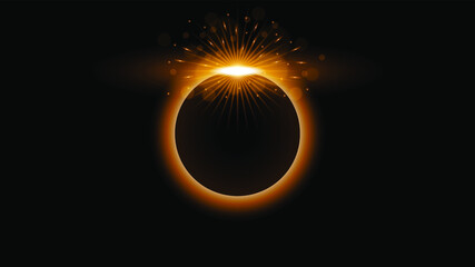 Sun Eclipse Orange Fire Dark Background Vector Moon Design Style Space Science Glow Light