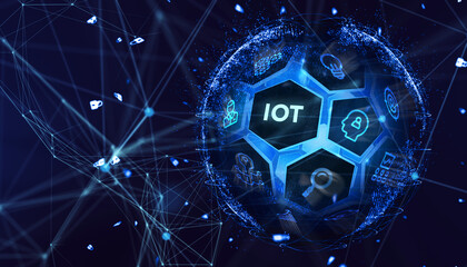 Internet of things - IOT concept. Businessman offer IOT products and solutions.