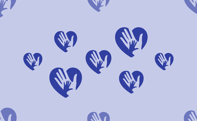 Seamless pattern of large isolated blue mom with baby symbols. The pattern is divided by a line of elements of lighter tones. Vector illustration on light blue background