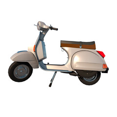 Obraz premium Scooter motorcycle vitange 1980s 2 - Lateral view white background 3D Rendering Ilustracion 3D