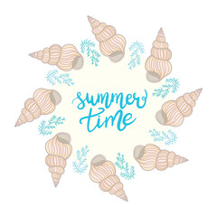 Shell yeah vector illustration with seashell and lettering.