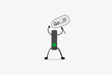 Traffic light go sign signal on the road. Control, regulation of transport and pedestrians. Vector illustration