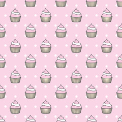 Sweet cape cakes pattern on yellow background. Seamless.