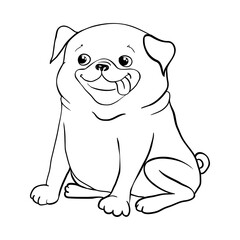 Pug vector hand drawing illustration in black color isolated