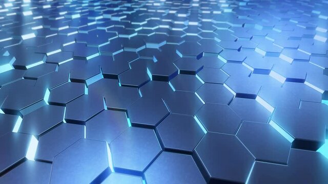 Video animation of an abstract background of moving hexagons in blue - seamless loop
