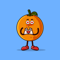 Cute Orange fruit character with love emote. Fruit character icon concept isolated. flat cartoon style Premium Vector